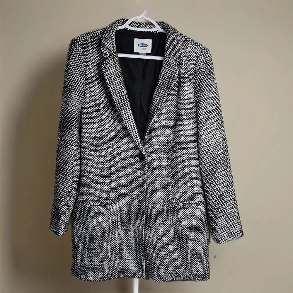 Old Navy Black & White Patterned Blazer-Style One-Button Women’s Coat Size M